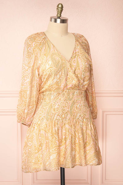 Freela Short Paisley Pattern V-Neck Dress | Boutique 1861 side plus