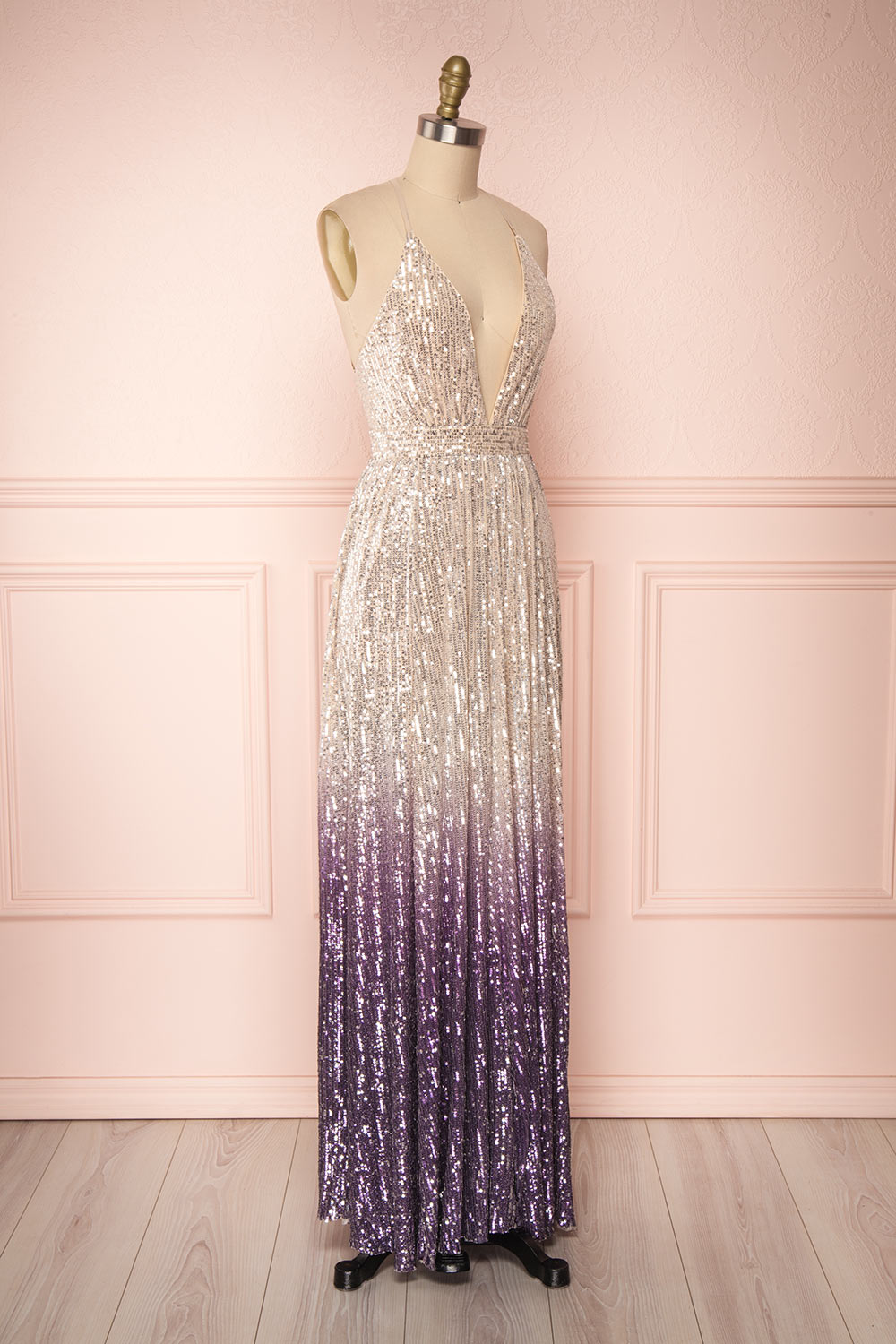 Emerentine Ombre Sequin Gown | Robe longue side view | Boutique 1861