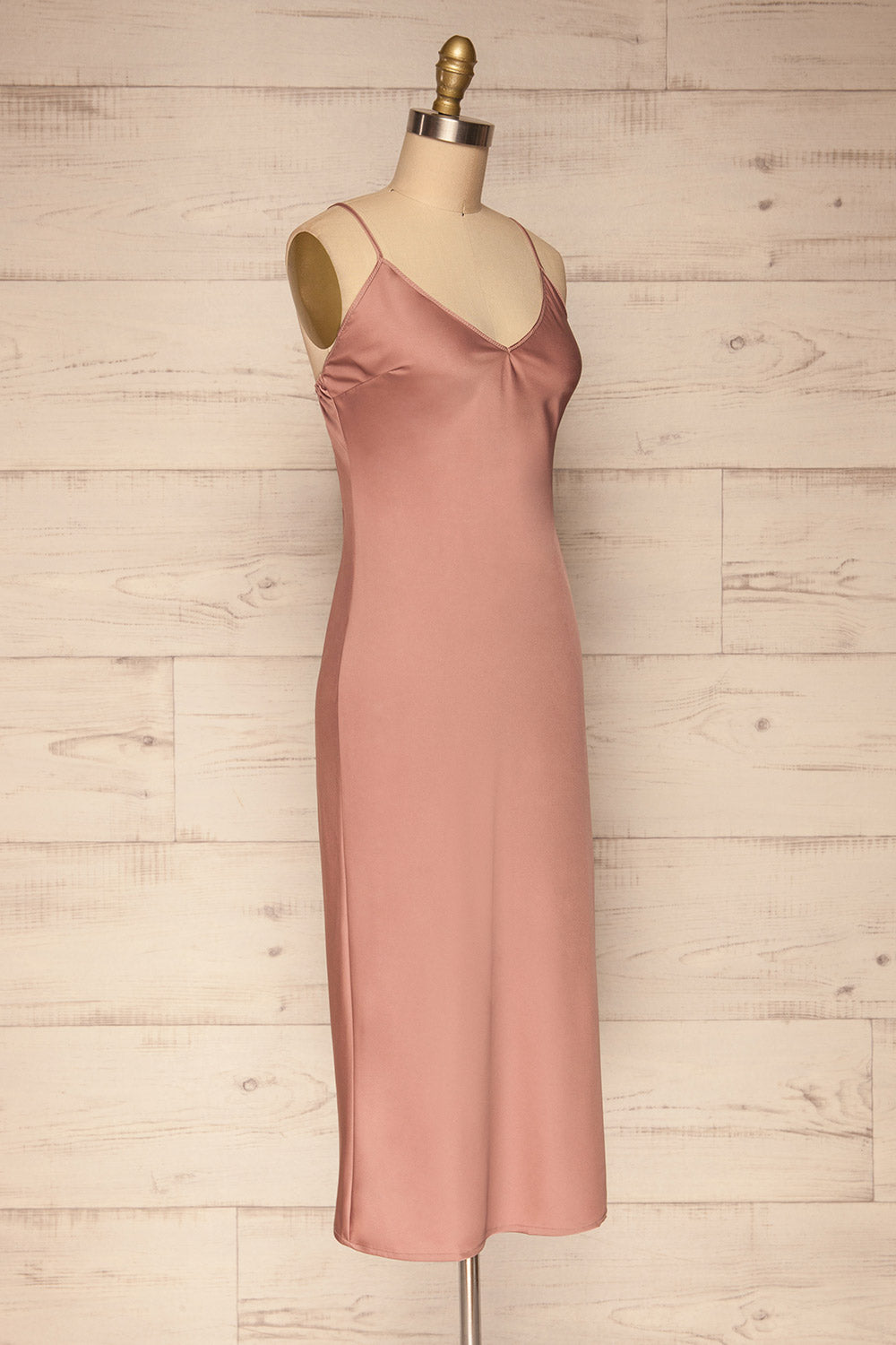 Enea Mauve Dusty Pink Satin Midi Slip Dress | La Petite Garçonne side view