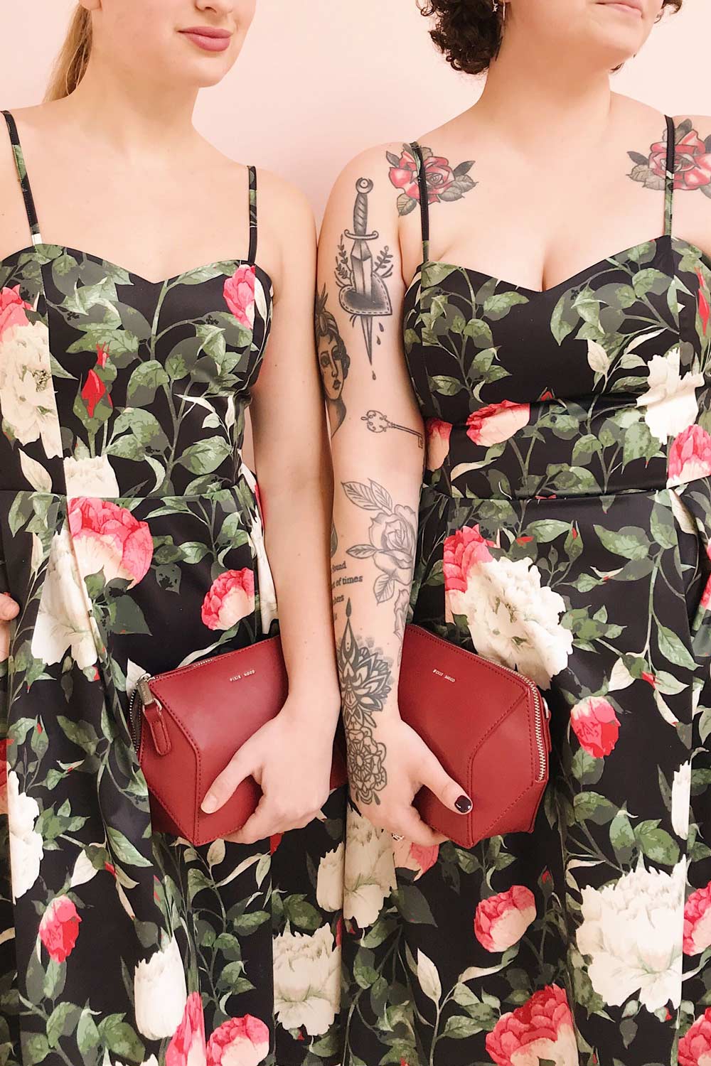 Enenra Black Floral A-Line Midi Dress | Boutique 1861 model close up