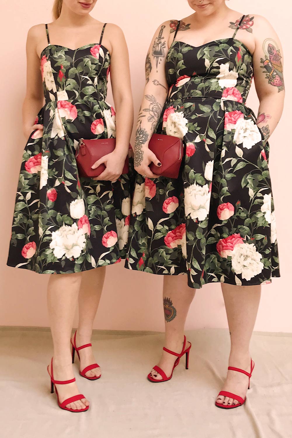 Enenra Black Floral A-Line Midi Dress | Boutique 1861 on models