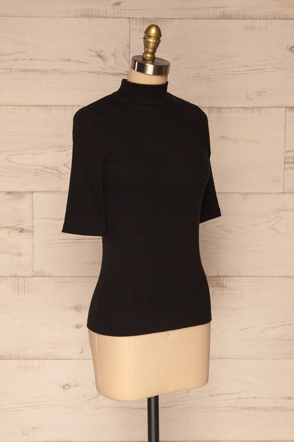 Ennis Black Ribbed Mock Neck Top | La petite garçonne side view