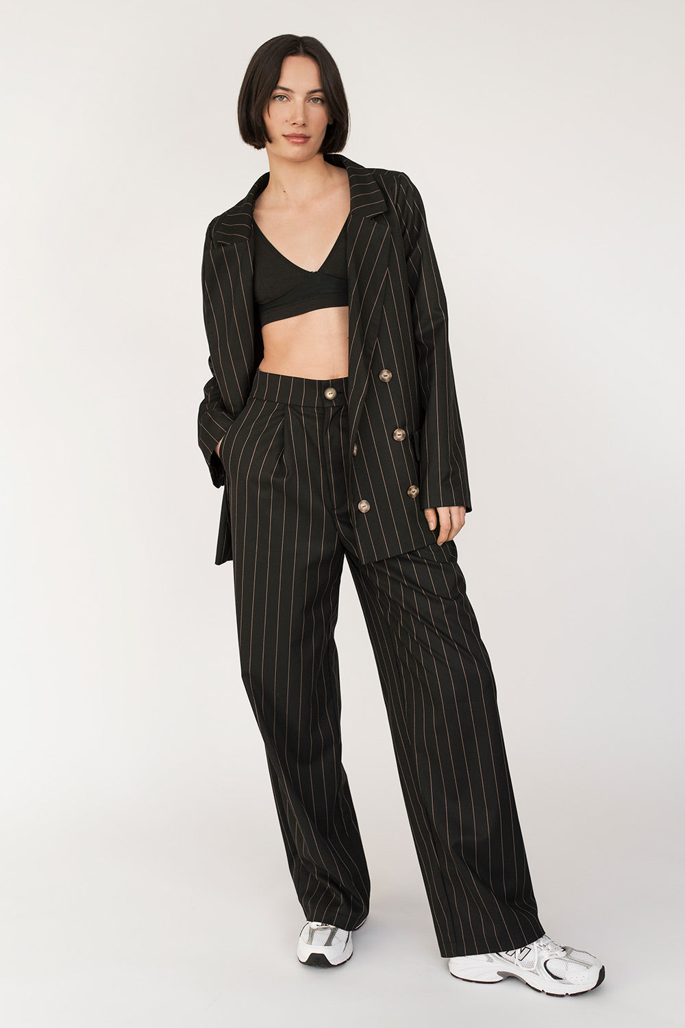 Bowery | Pinstripe Double-Breasted Blazer model