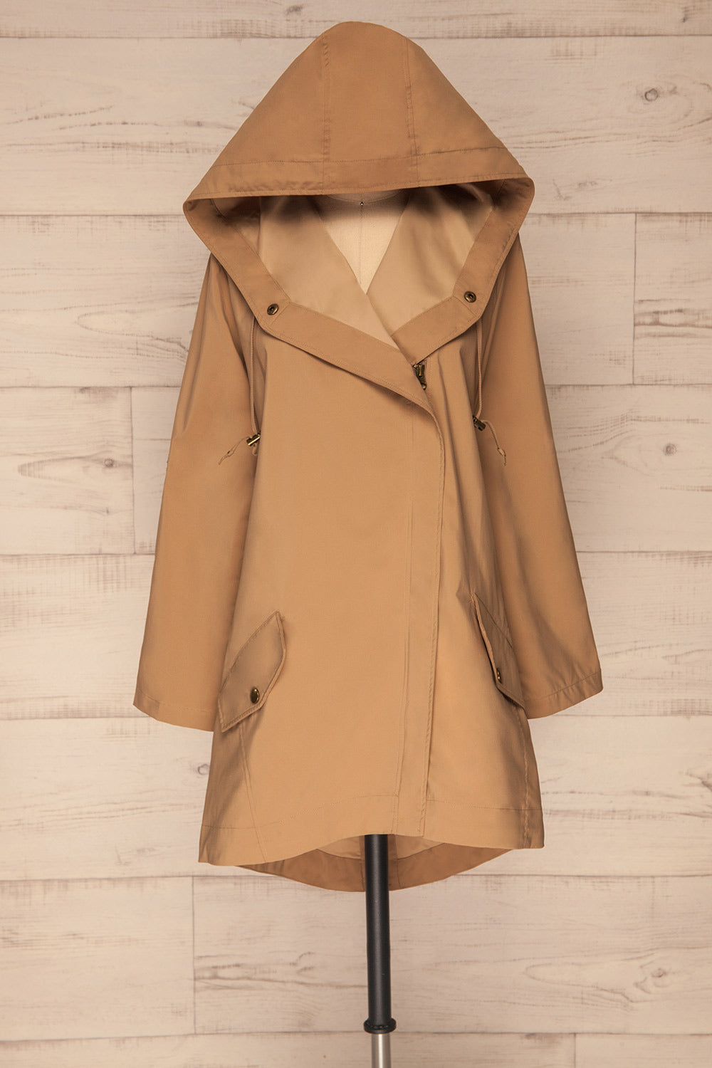 Erfurt Khaki Matte Raincoat front view hood | La petite garçonne