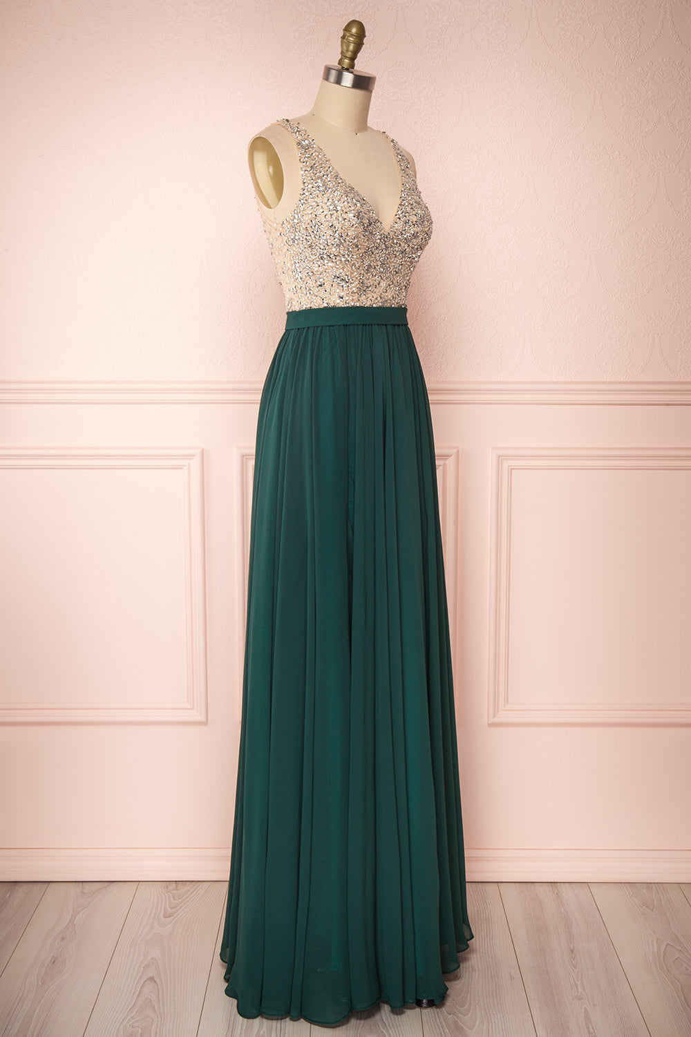 Eridani Émeraude Green A-Line Gown w/ Crystals | Boutique 1861 side view