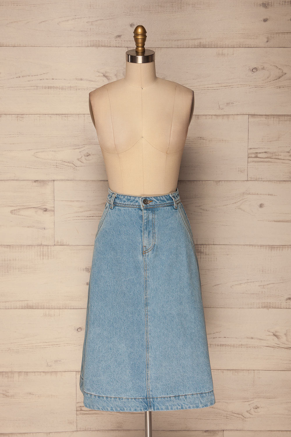 Ermioni Classic Blue Denim A-Line Midi Skirt | La Petite Garçonne