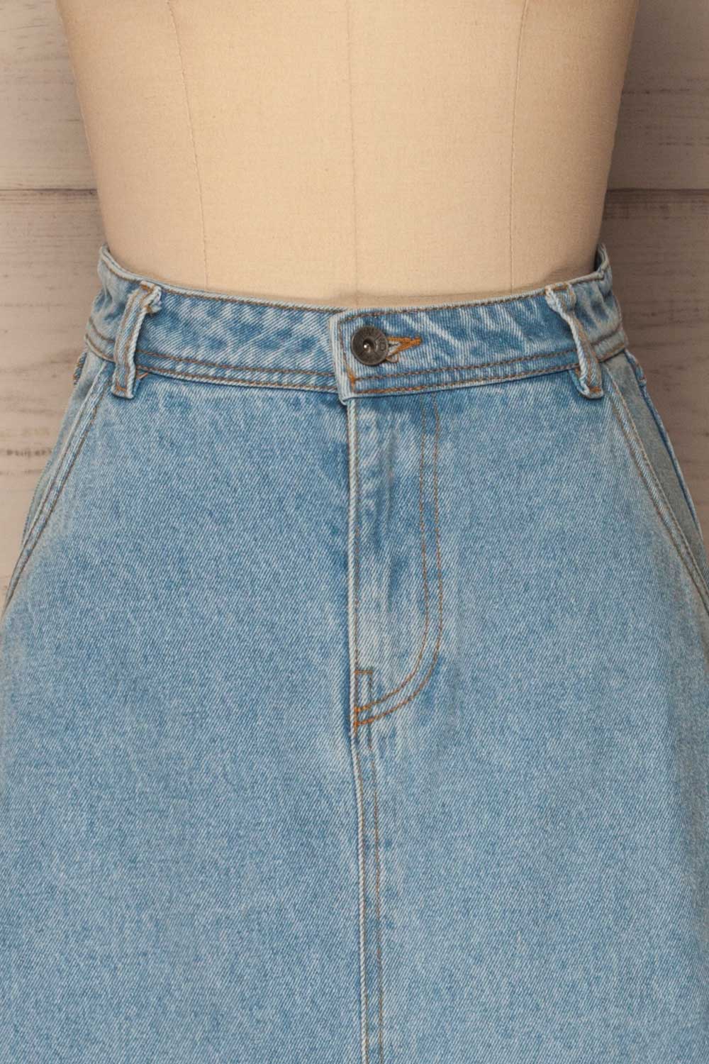 Ermioni Classic Blue Denim A-Line Midi Skirt | La Petite Garçonne