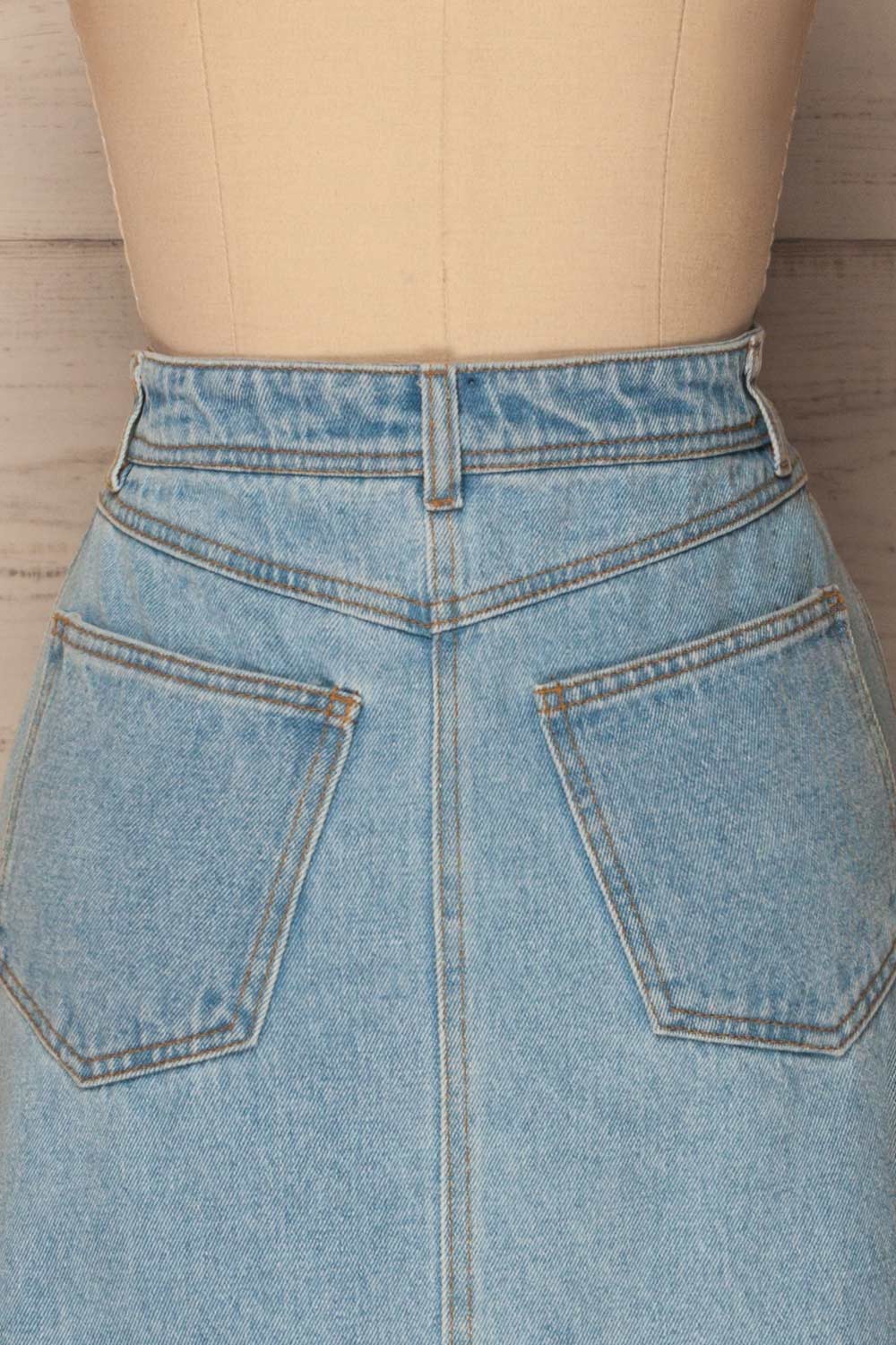 Ermioni Classic Blue Denim A-Line Midi Skirt | La Petite Garçonne