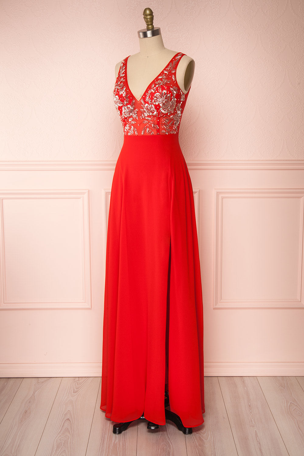 Esther Red Maxi Prom Dress with Slit | Boutique 1861 side view