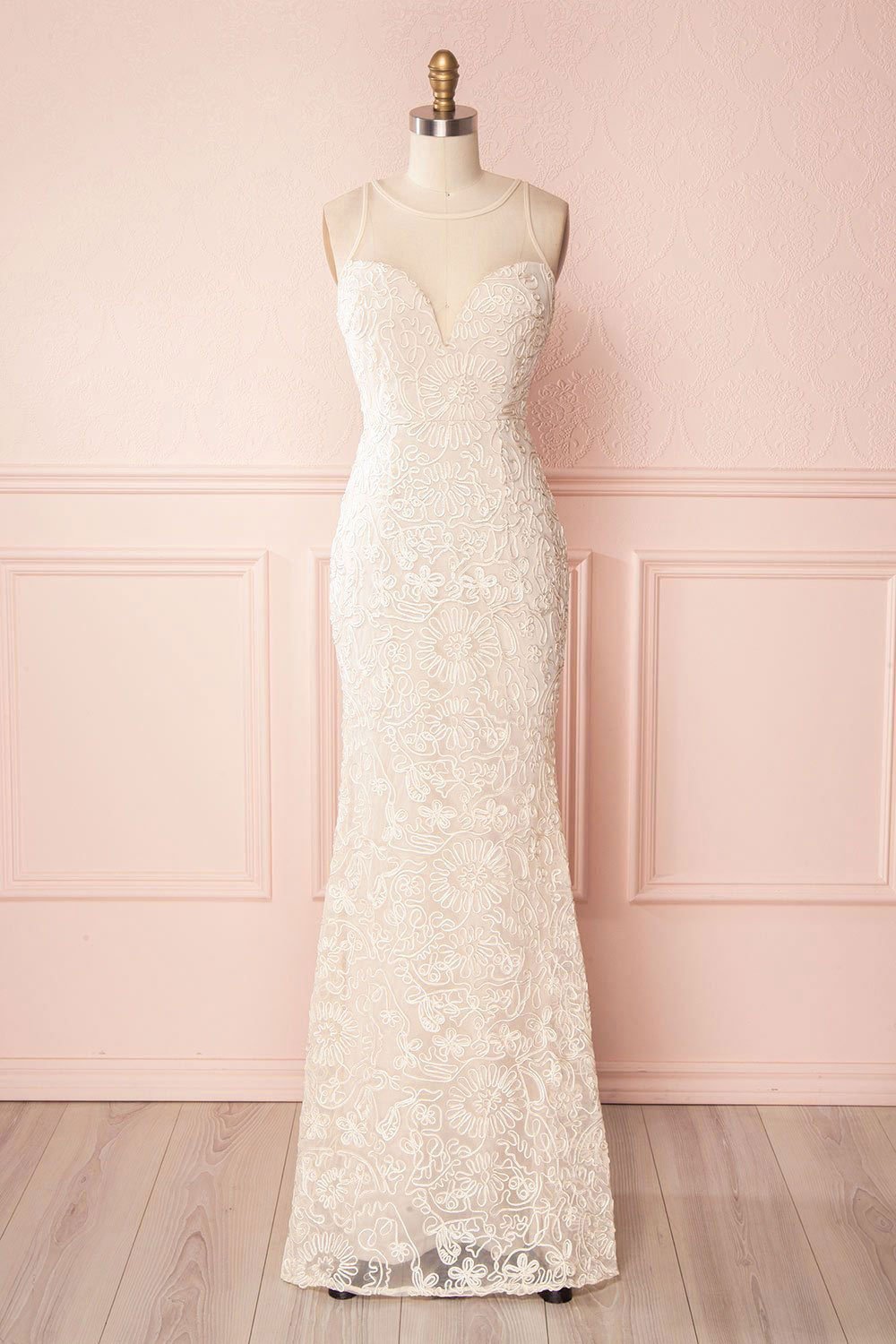 Etita Cream Embroidered Mermaid Gown front view | Boudoir 1861