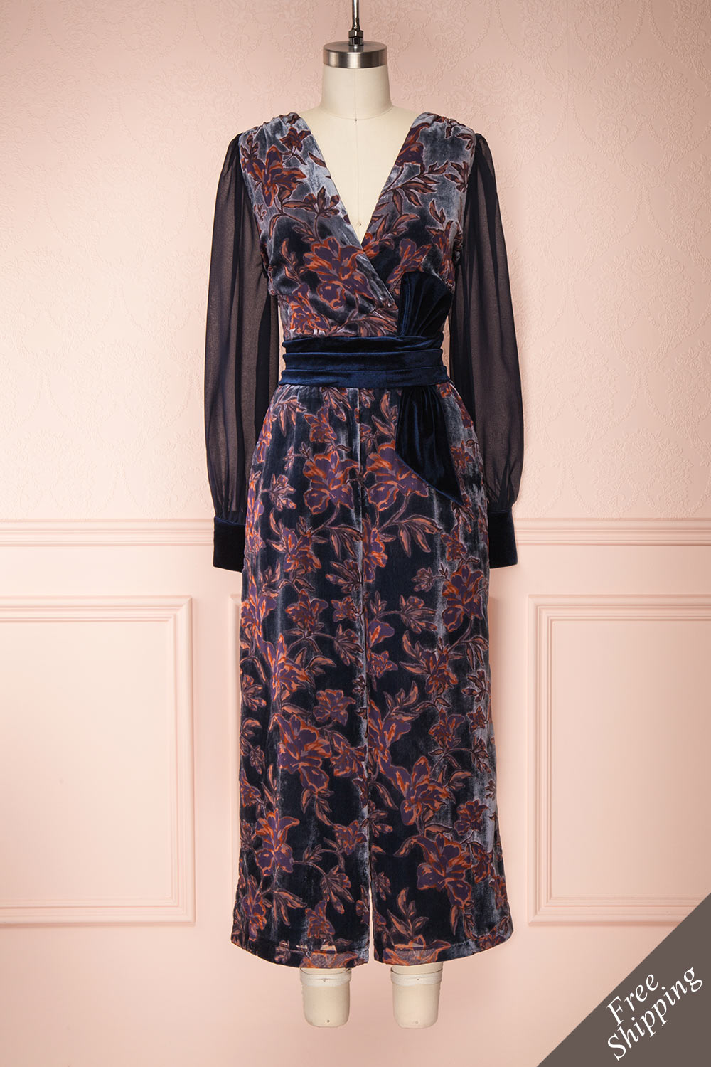 Eunika Black Floral Embroidered Jumpsuit | Boutique 1861 front view