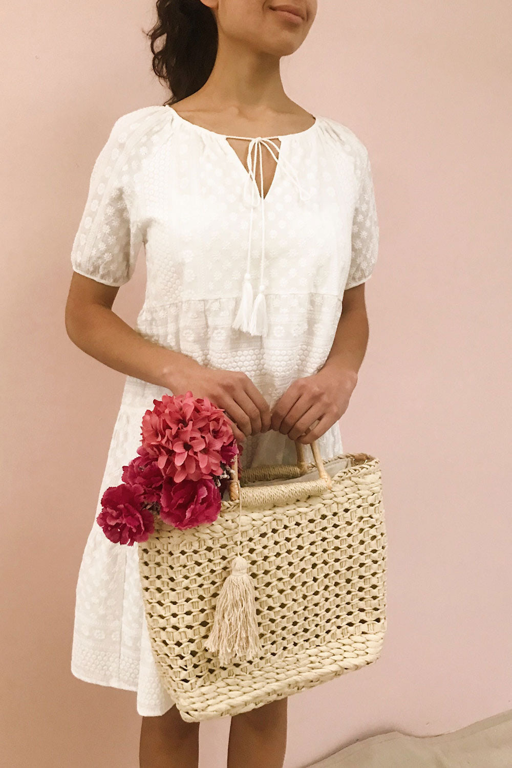 Eunyce White A-Line Dress w/ Embroidery | Boutique 1861 on model