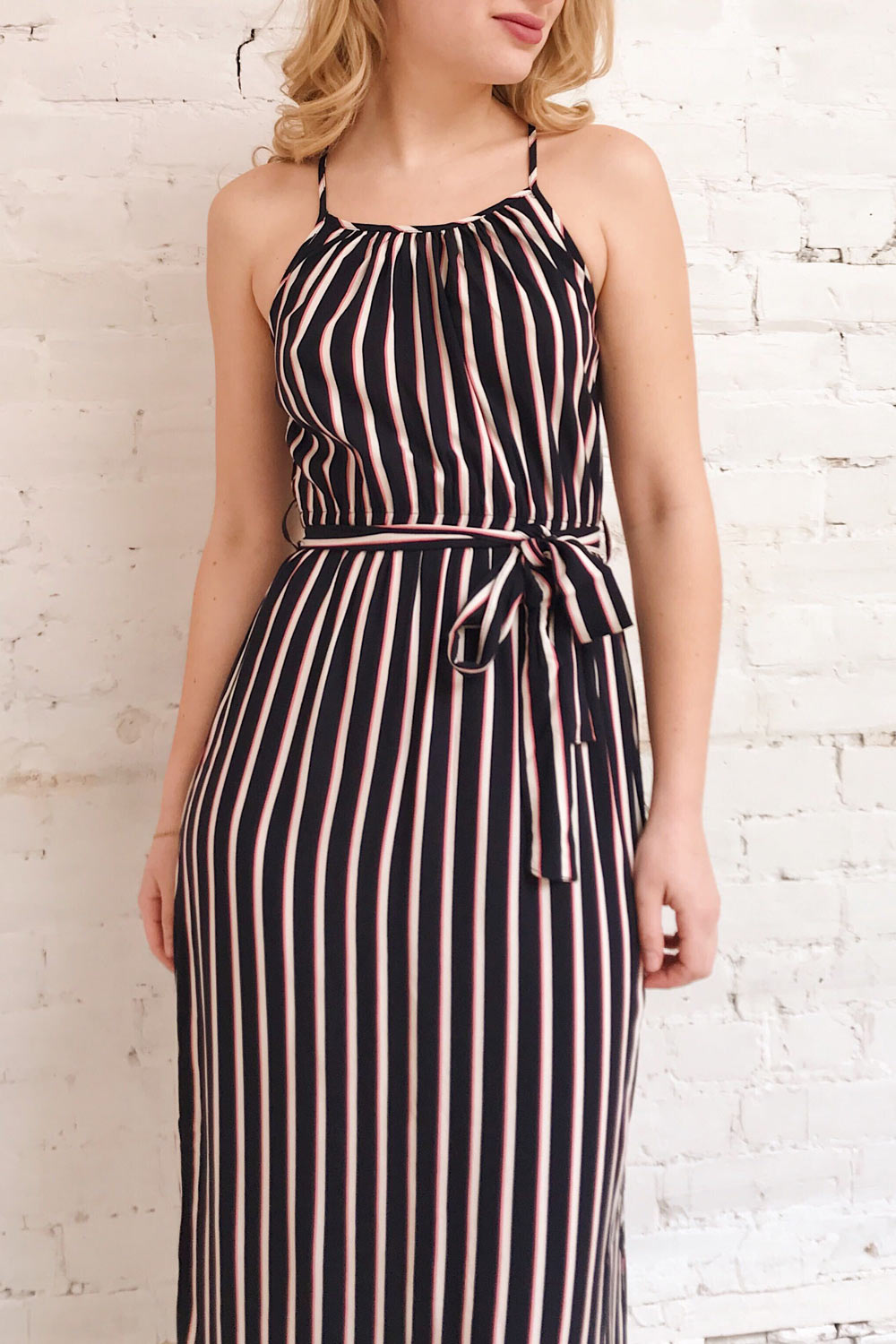 Evenes Navy Blue Striped Maxi Dress | La petite garçonne on model