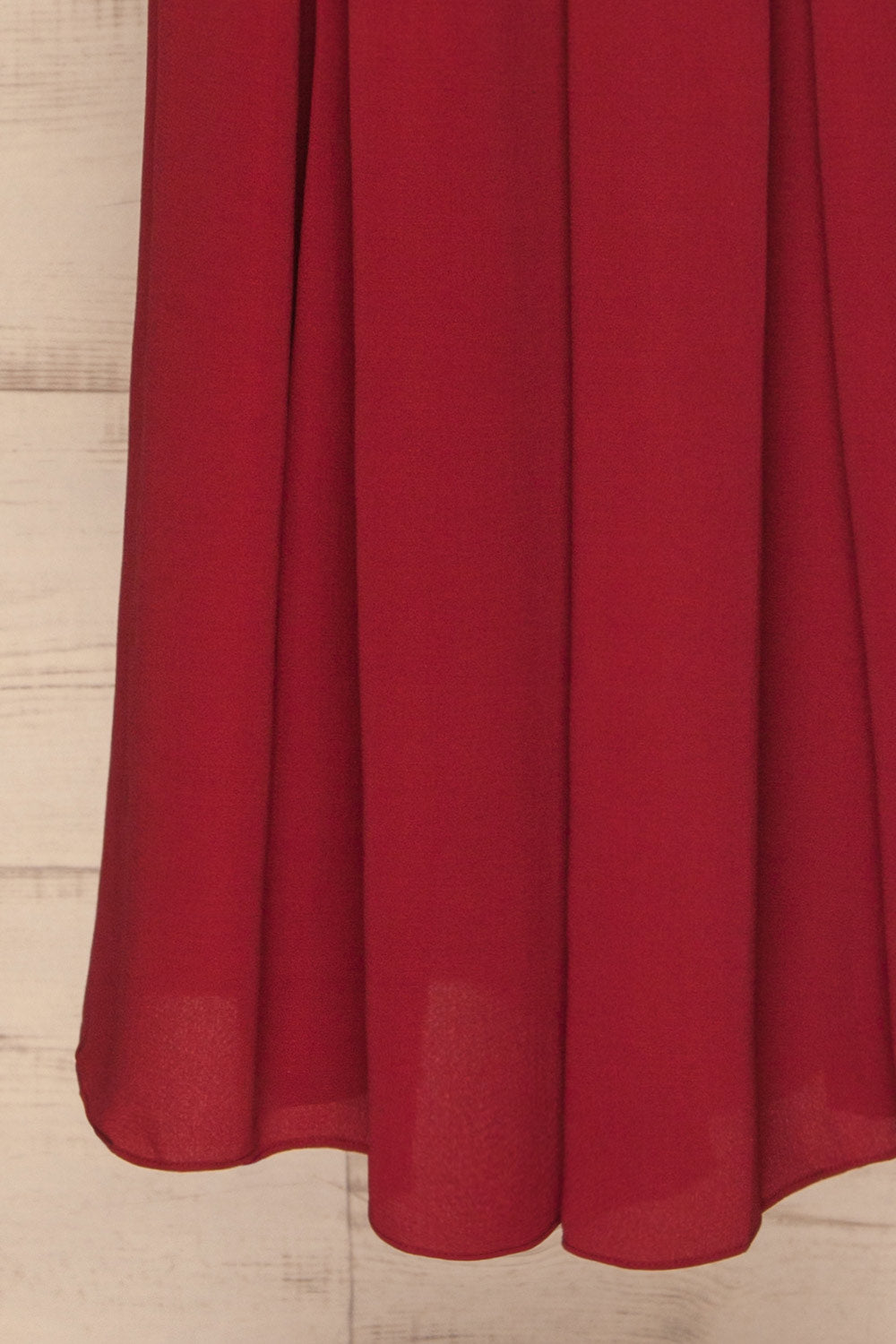 Evje Burgundy Wide Leg Jumpsuit | La Petite Garçonne bottom close-up