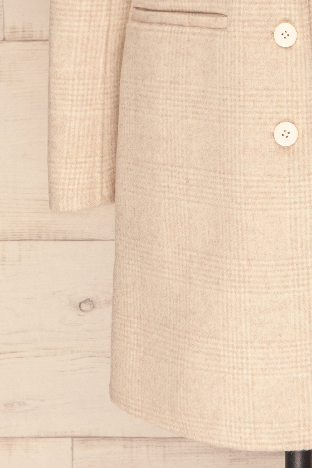 Ezme Beige Checkered Felt Coat | La Petite Garçonne bottom close-up