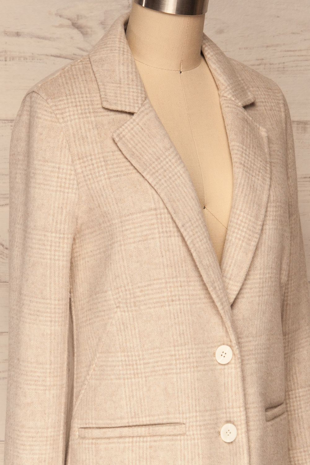 Ezme Beige Checkered Felt Coat | La Petite Garçonne side close-up