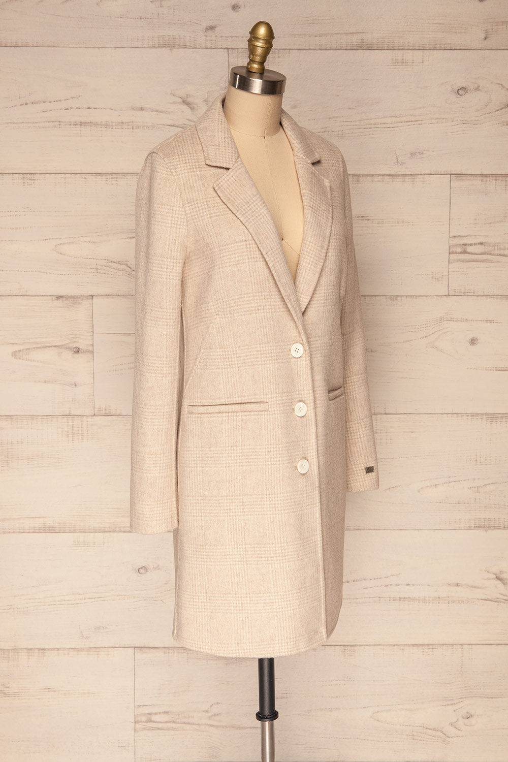 Ezme Beige Checkered Felt Coat | La Petite Garçonne side view