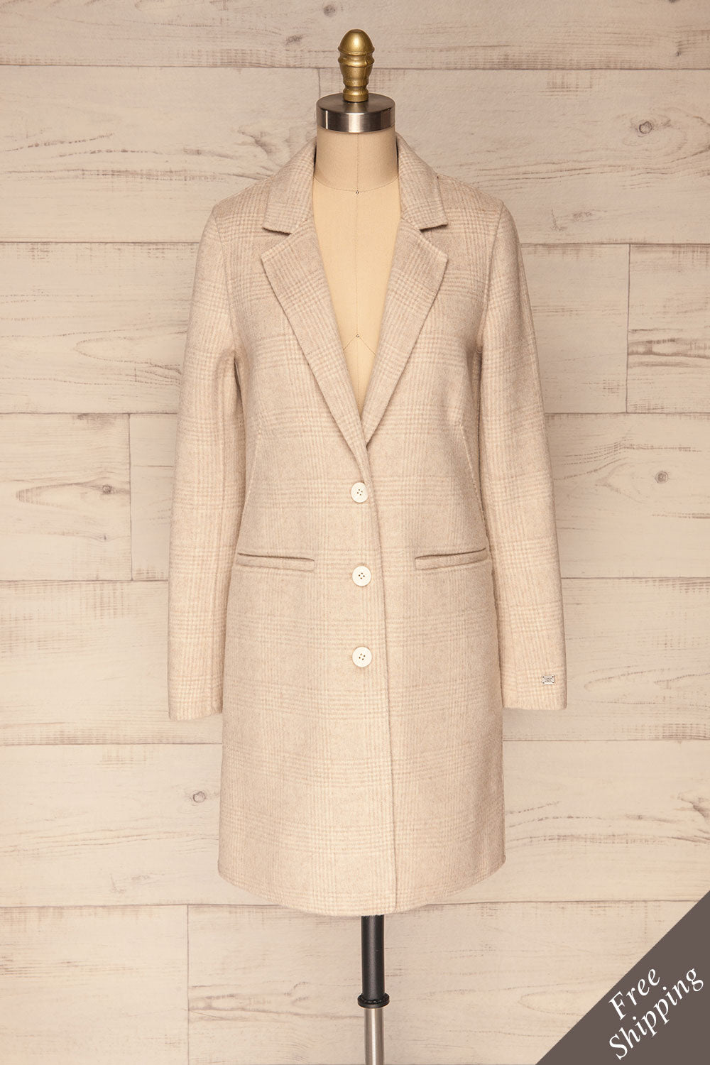 Ezme Beige Checkered Felt Coat | La Petite Garçonne front view