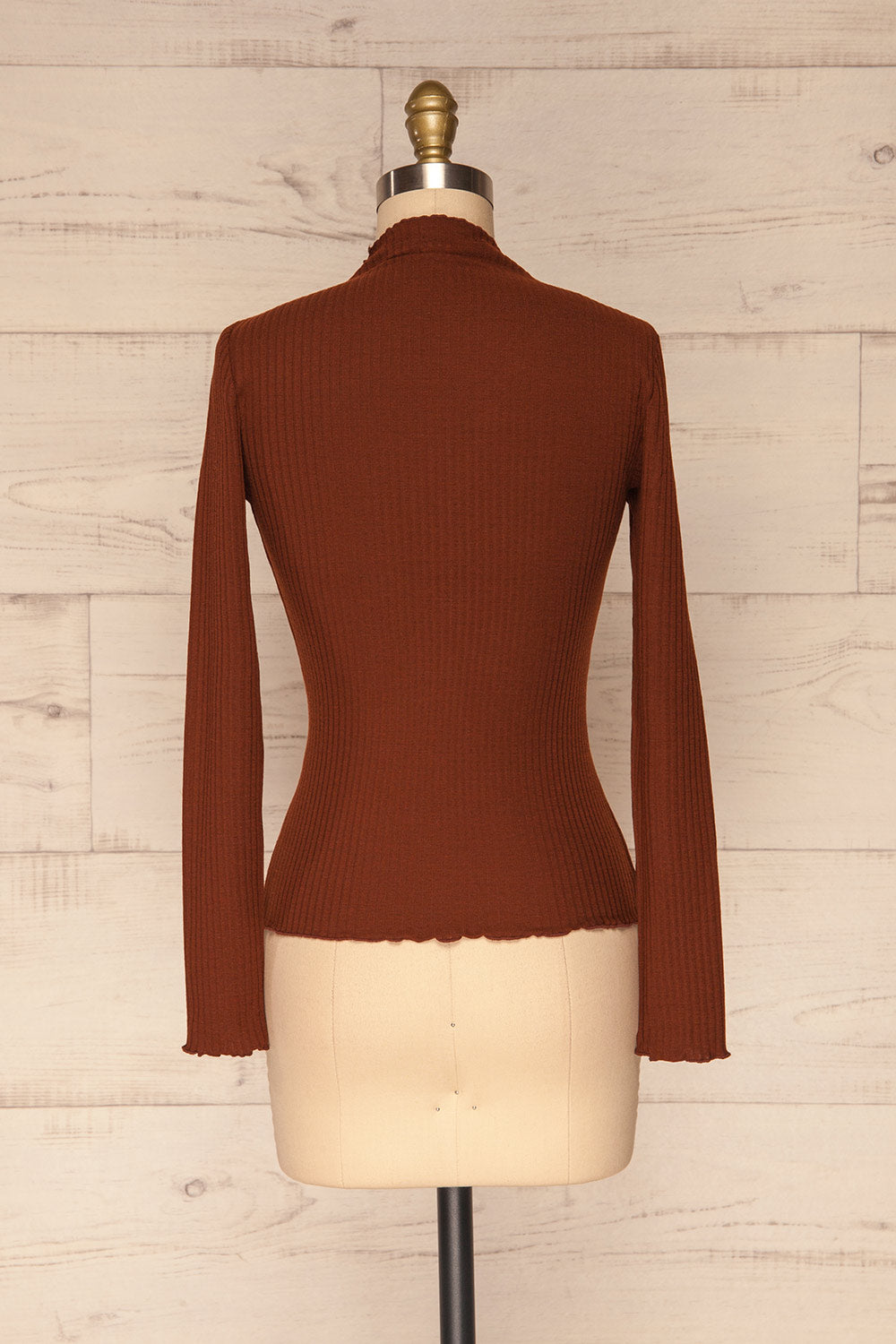 Faaset Clay Brown Ribbed Top with Stand Collar | back view | La Petite Garçonne