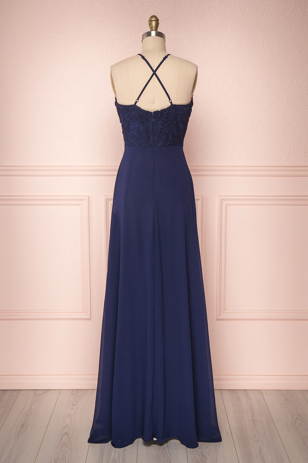 Fabia Navy Blue Lace & Chiffon Bridesmaid Dress | Boudoir 1861 back view