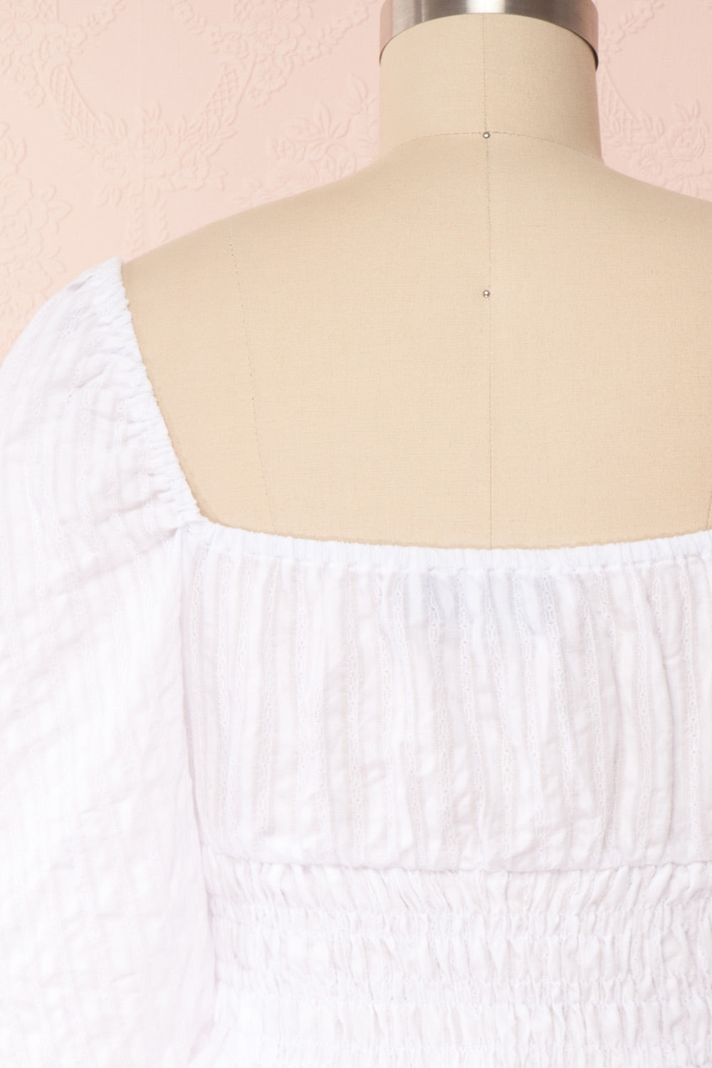 Faerylis White Puffy Sleeve Ruched Crop Top | Boutique 1861 back close up