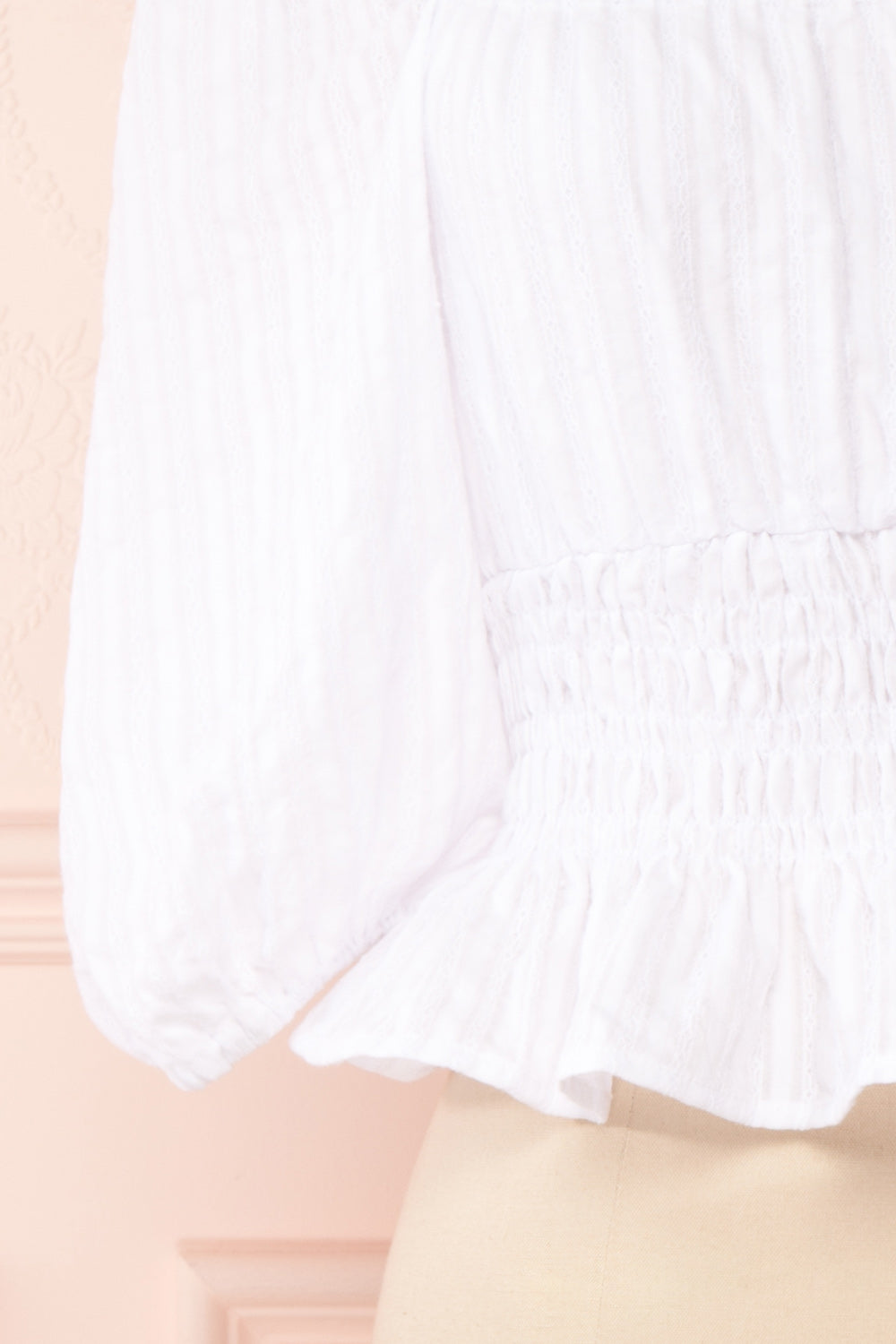 Faerylis White Puffy Sleeve Ruched Crop Top | Boutique 1861 sleeve