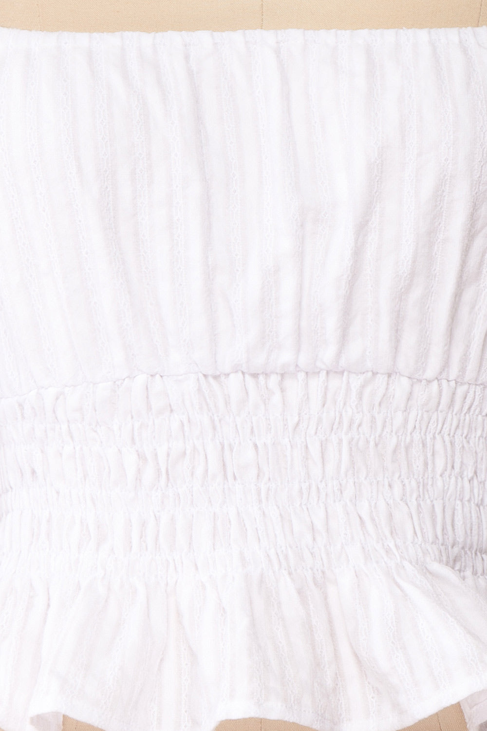 Faerylis White Puffy Sleeve Ruched Crop Top | Boutique 1861 fabric