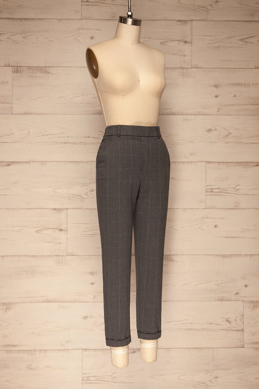 Fagerdalen Grey Straight Leg Plaid Pants | La petite garçonne side view
