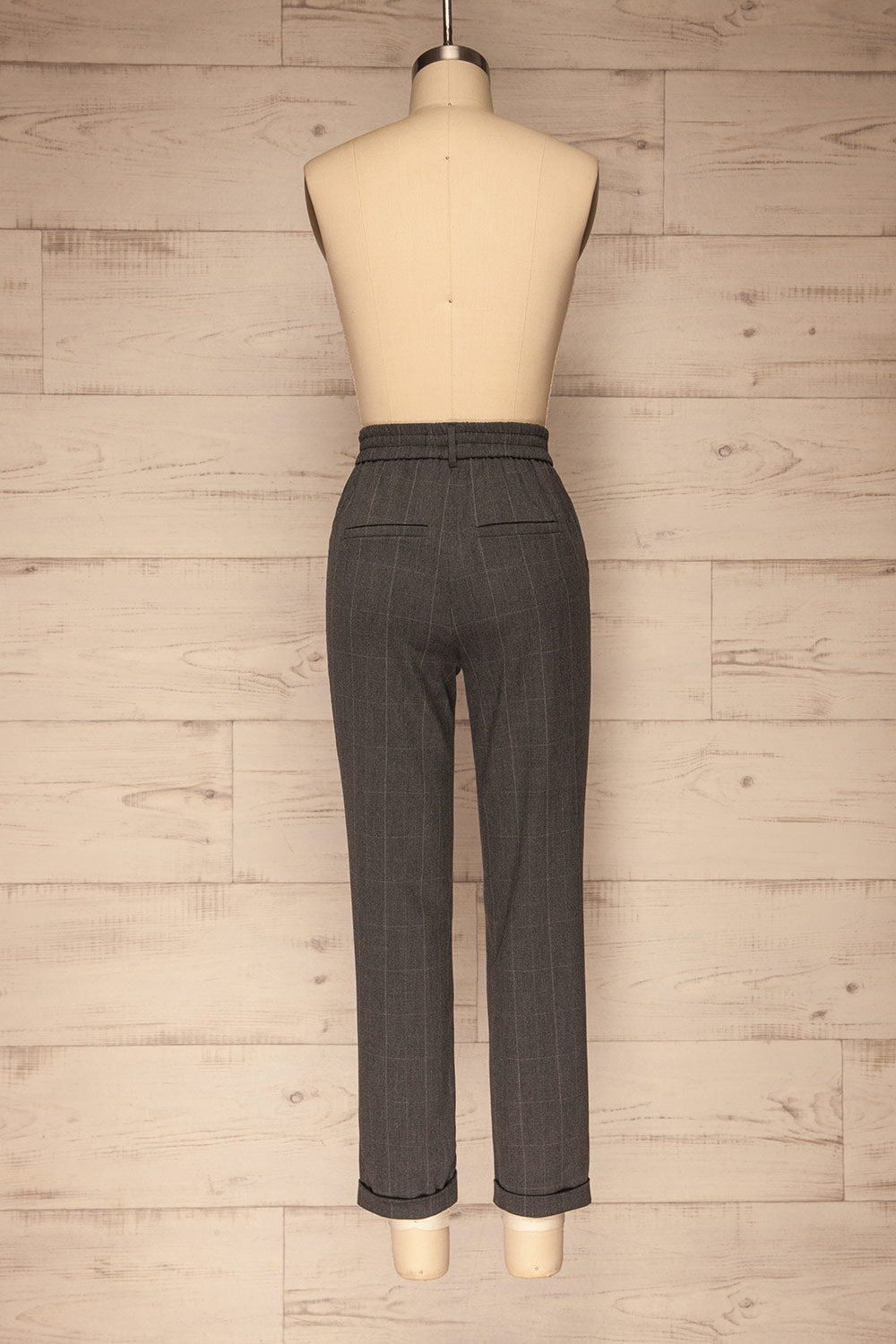 Fagerdalen Grey Straight Leg Plaid Pants | La petite garçonne back view