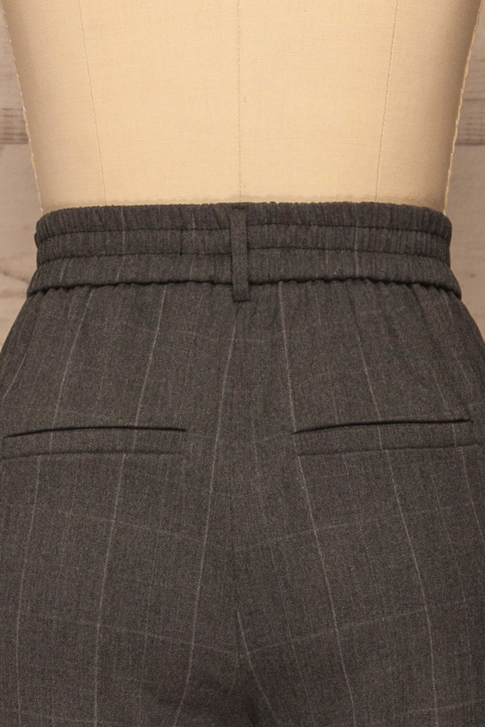Fagerdalen Grey Straight Leg Plaid Pants | La petite garçonne back close-up