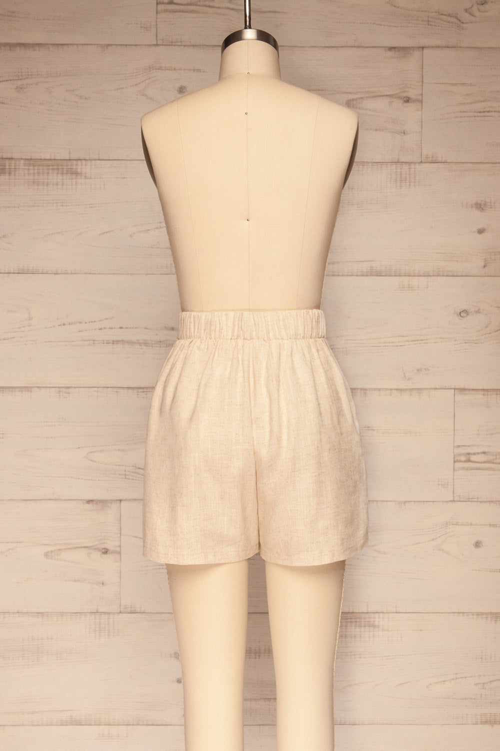 Fagradal Beige Linen High Waist Shorts | La petite garçonne back view