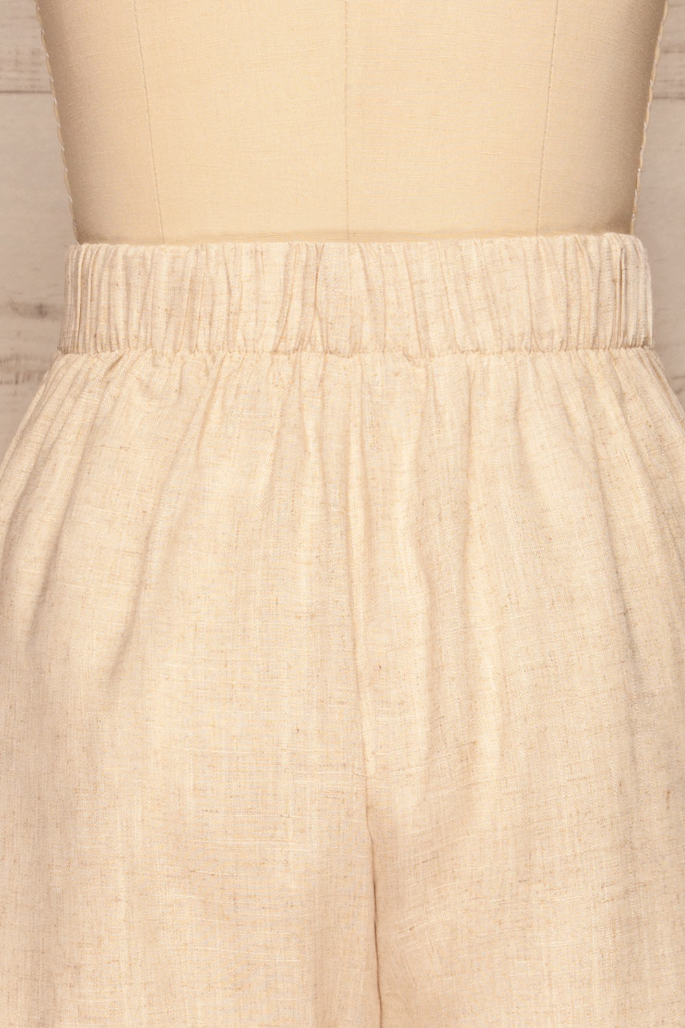 Fagradal Beige Linen High Waist Shorts | La petite garçonne back close up