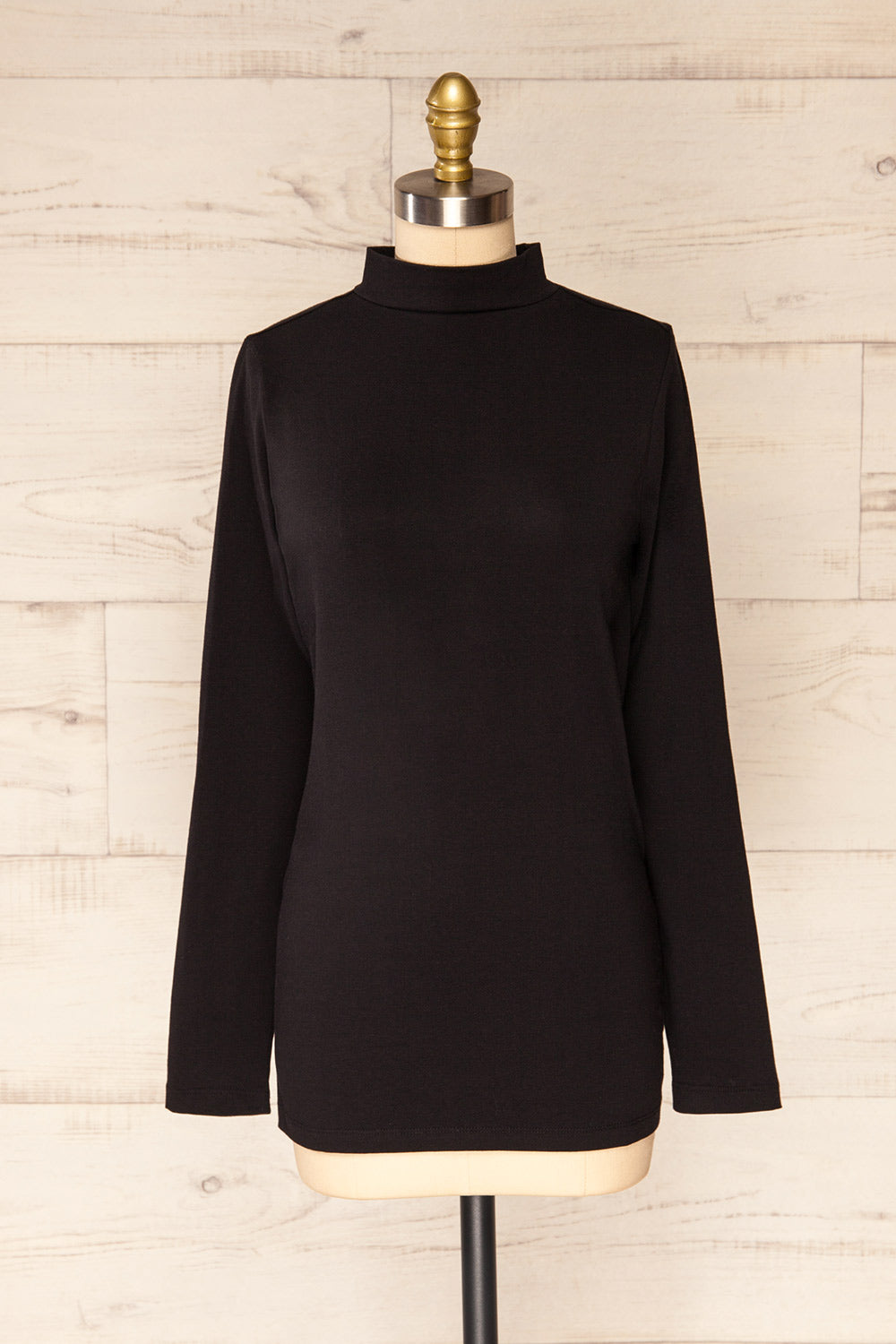 Falejde Black Long Sleeve Mock Neck Top | La petite garçonne front view