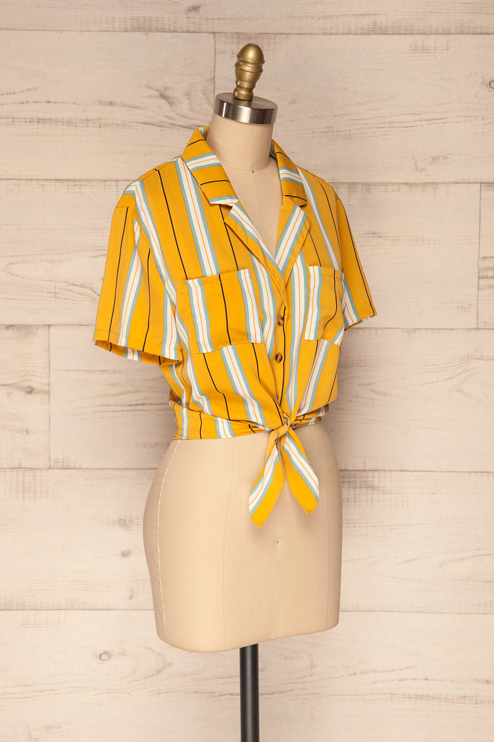 Falkanger Yellow Striped Tied Cropped Blouse | La Petite Garçonne side view