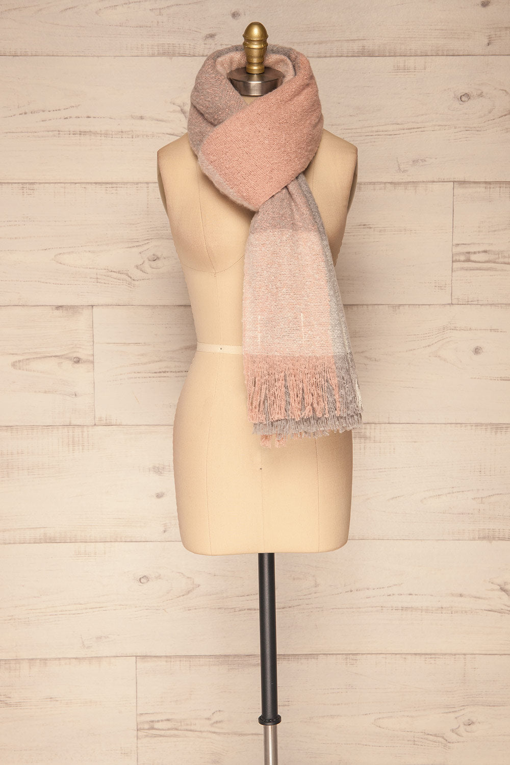 Falkenberg Grey & Pink Large Fuzzy Scarf| FRONT VIEW VARIANT | La Petite Garçonne