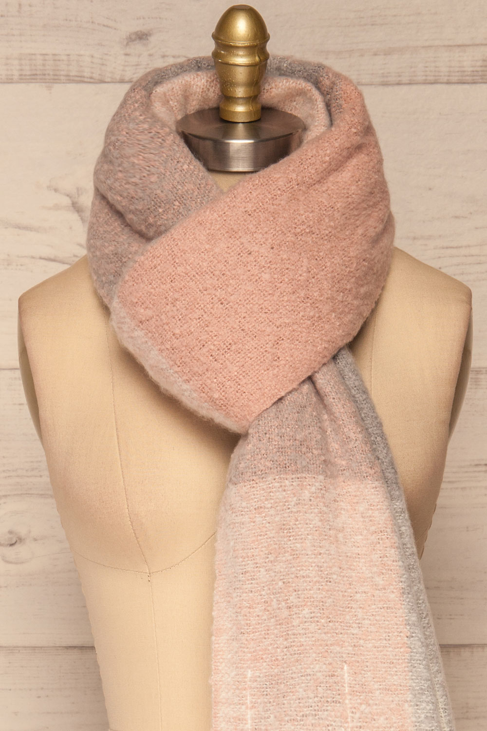 Falkenberg Grey & Pink Large Fuzzy Scarf| FRONT CLOSE UP | La Petite Garçonne