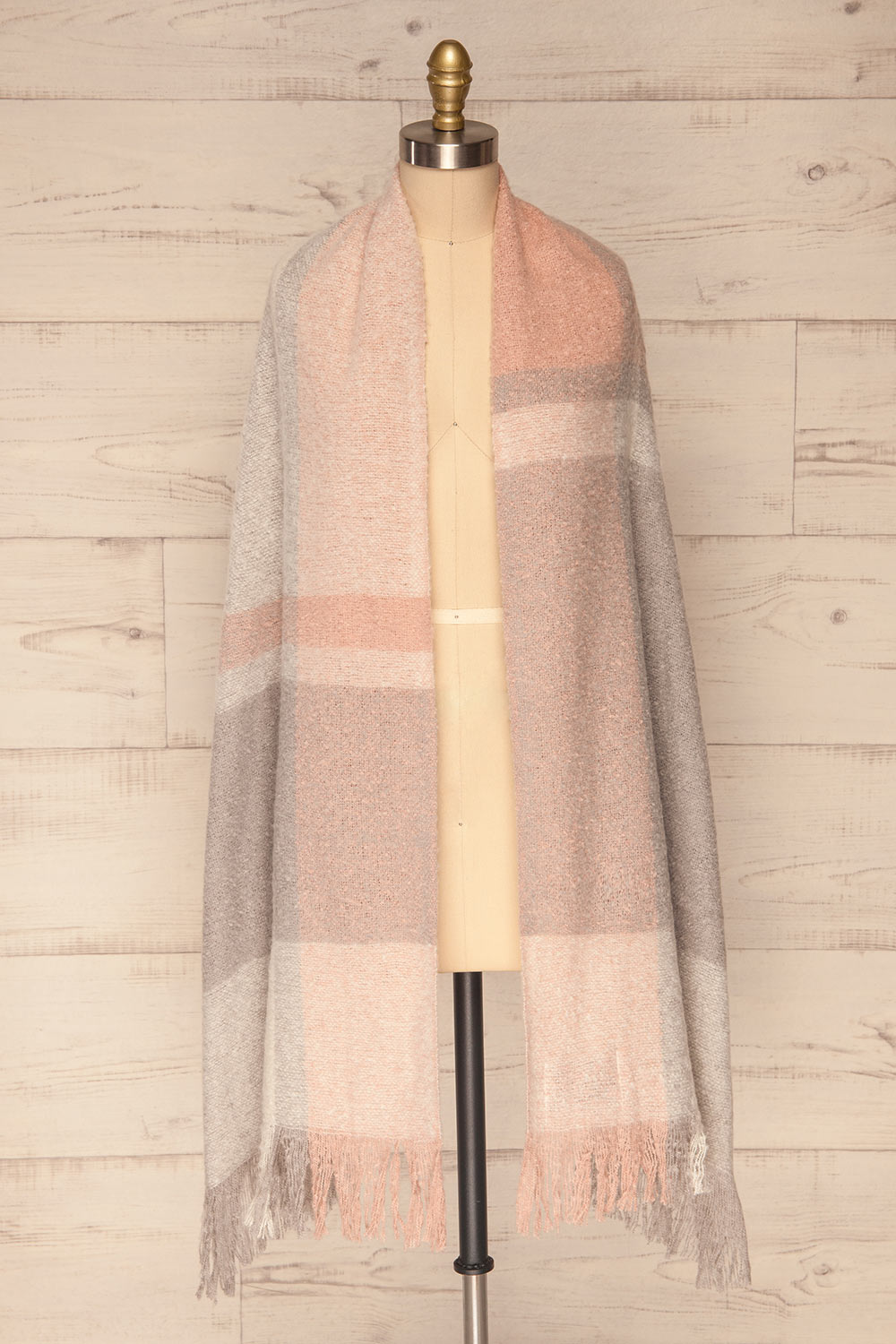 Falkenberg Grey & Pink Large Fuzzy Scarf| FRONT VIEW VARIANT | La Petite Garçonne