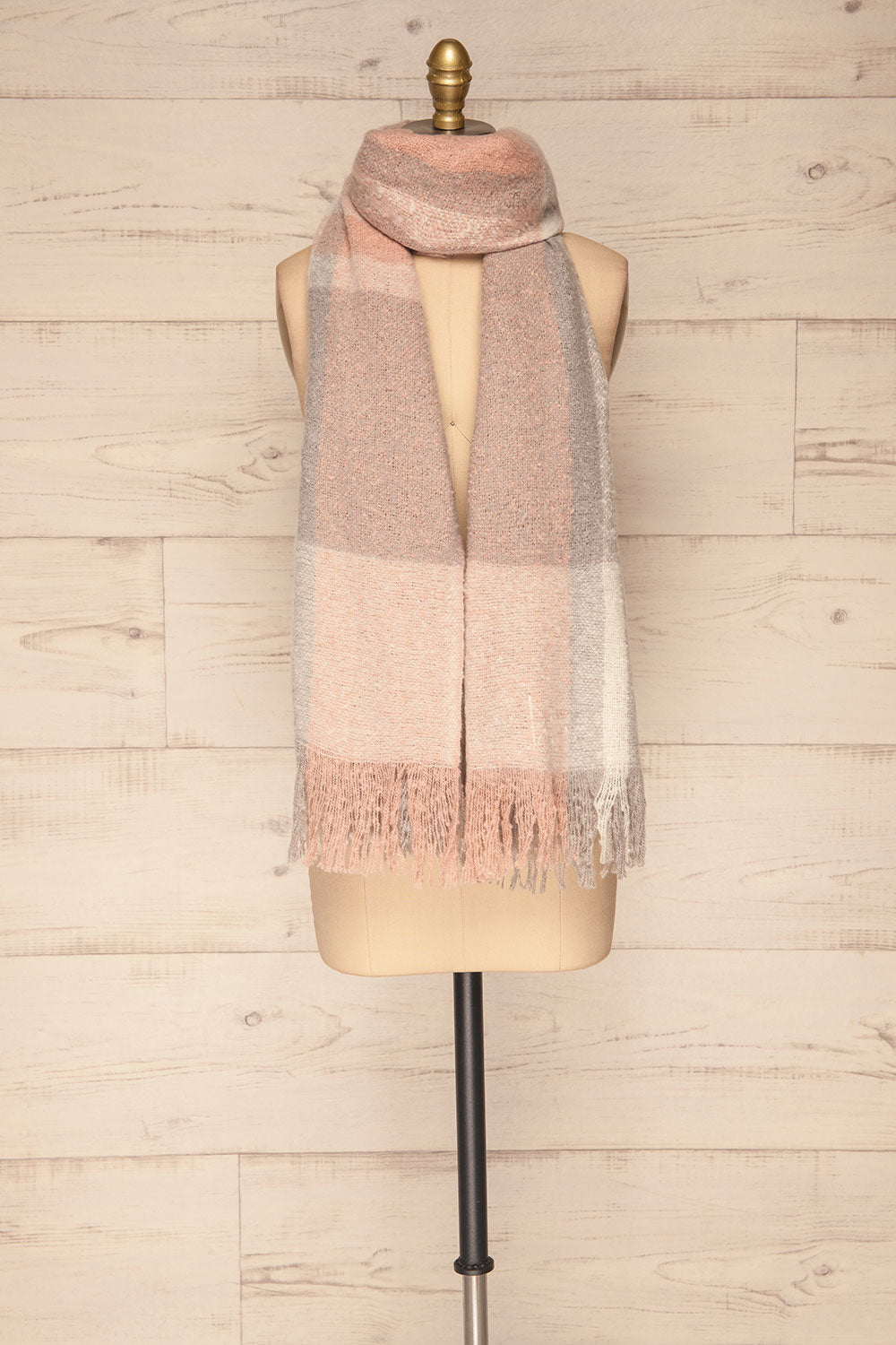Falkenberg Grey & Pink Large Fuzzy Scarf| FRONT VIEW | La Petite Garçonne