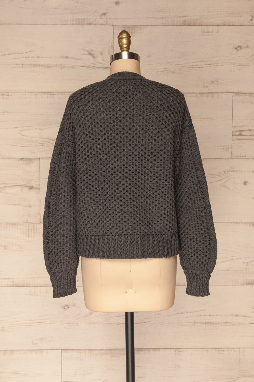 Falvik Charcoal Cropped Button-Up Cardigan | La petite garçonne back view