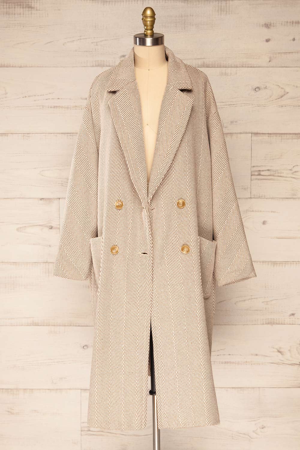 Fanghol Camel Buttoned Felt Coat | La petite garçonne front view open