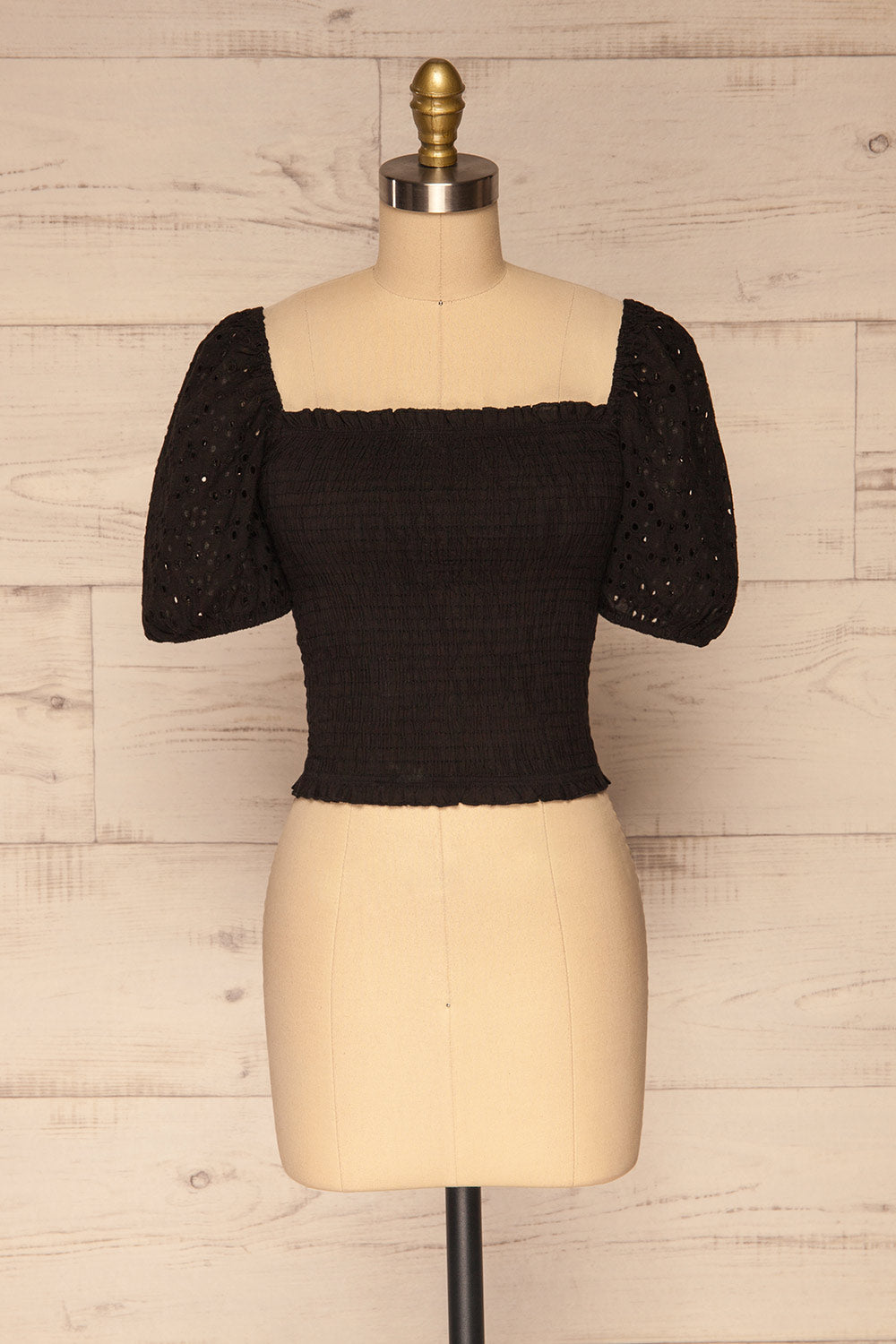 Faraas Black Short Sleeve Ruched Top | La petite garçonne front view