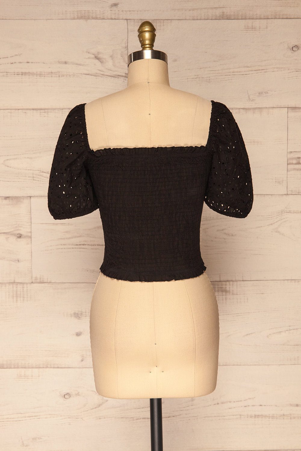 Faraas Black Short Sleeve Ruched Top | La petite garçonne back view