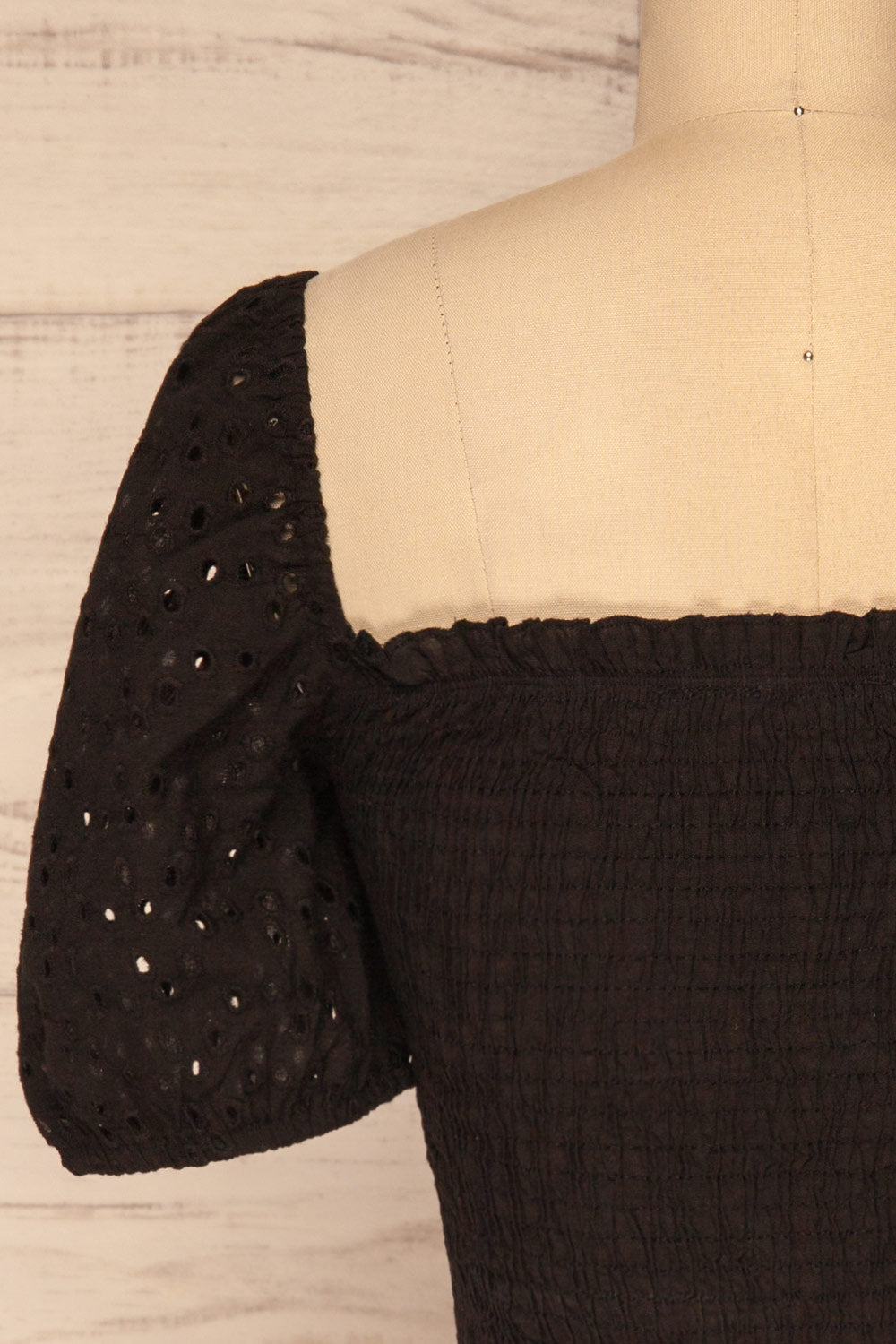 Faraas Black Short Sleeve Ruched Top | La petite garçonne back close-up