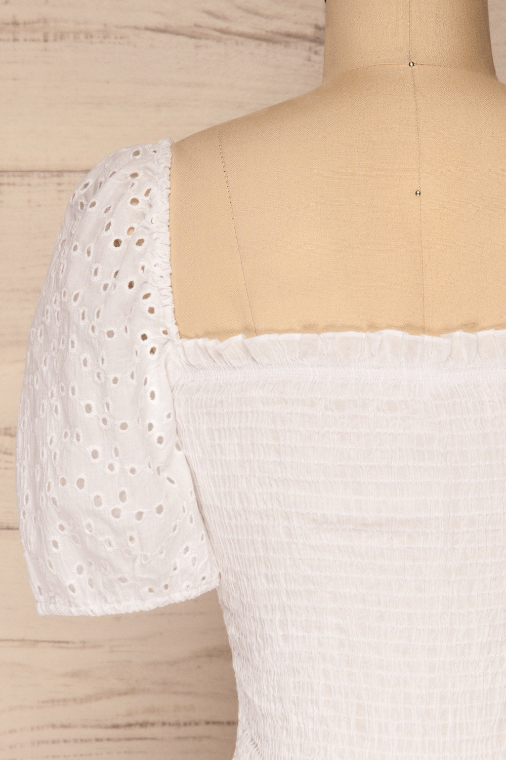 Faraas White Short Sleeve Ruched Top | La petite garçonne back close-up