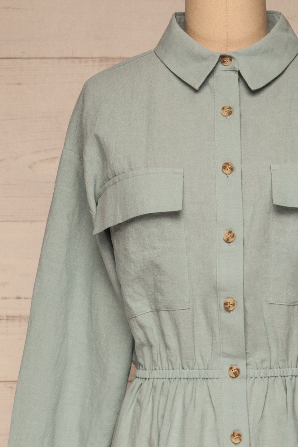 Fargermoen Light Blue Midi Shirt Dress | La petite garçonne front close-up