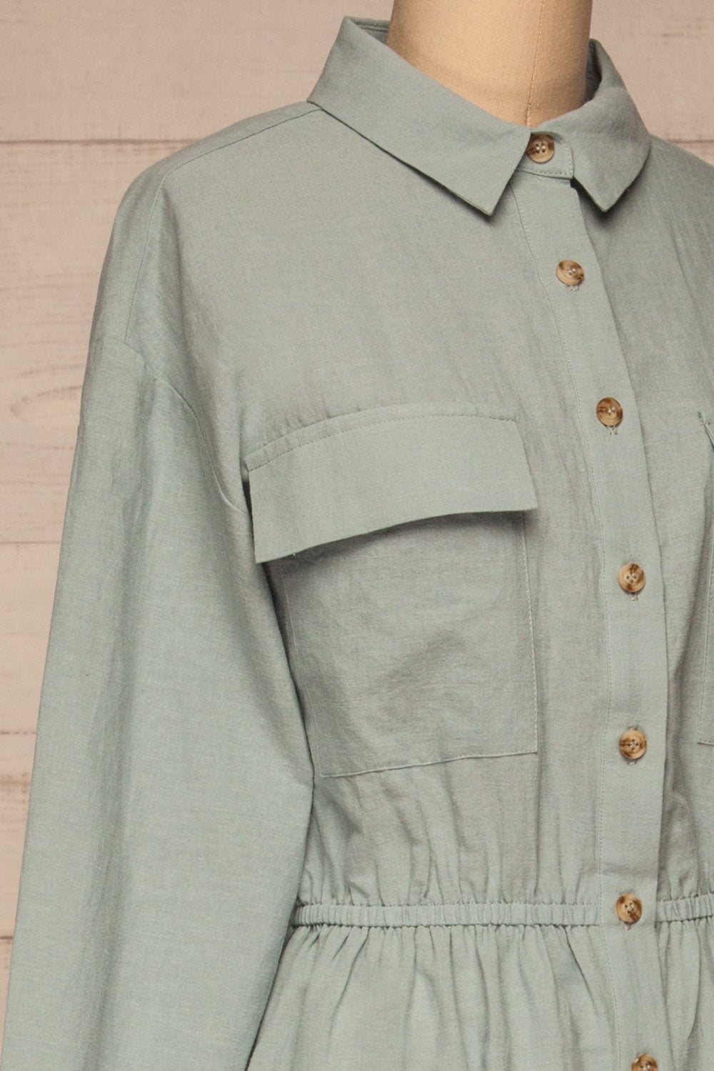 Fargermoen Light Blue Midi Shirt Dress | La petite garçonne side close-up