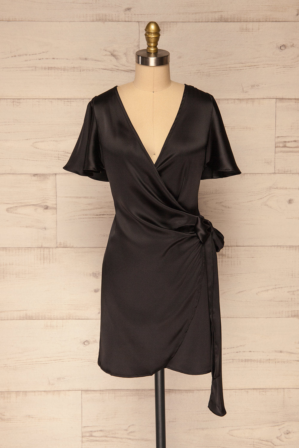 Fasano Black Short Silky Wrap Dress | La petite garçonne front view