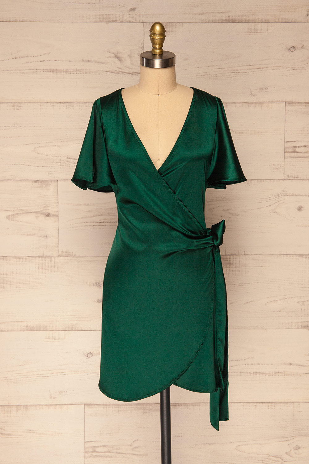 Fasano Green Short Silky Wrap Dress | La petite garçonne front view