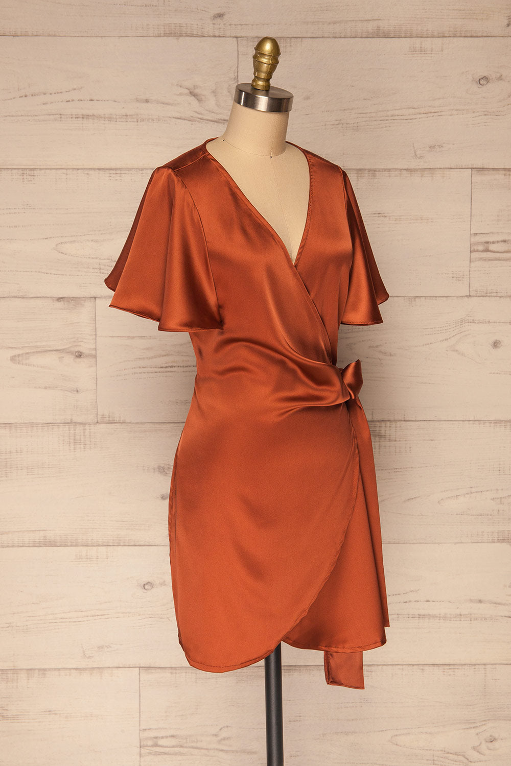 Fasano Rust Short Silky Wrap Dress | La petite garçonne side view