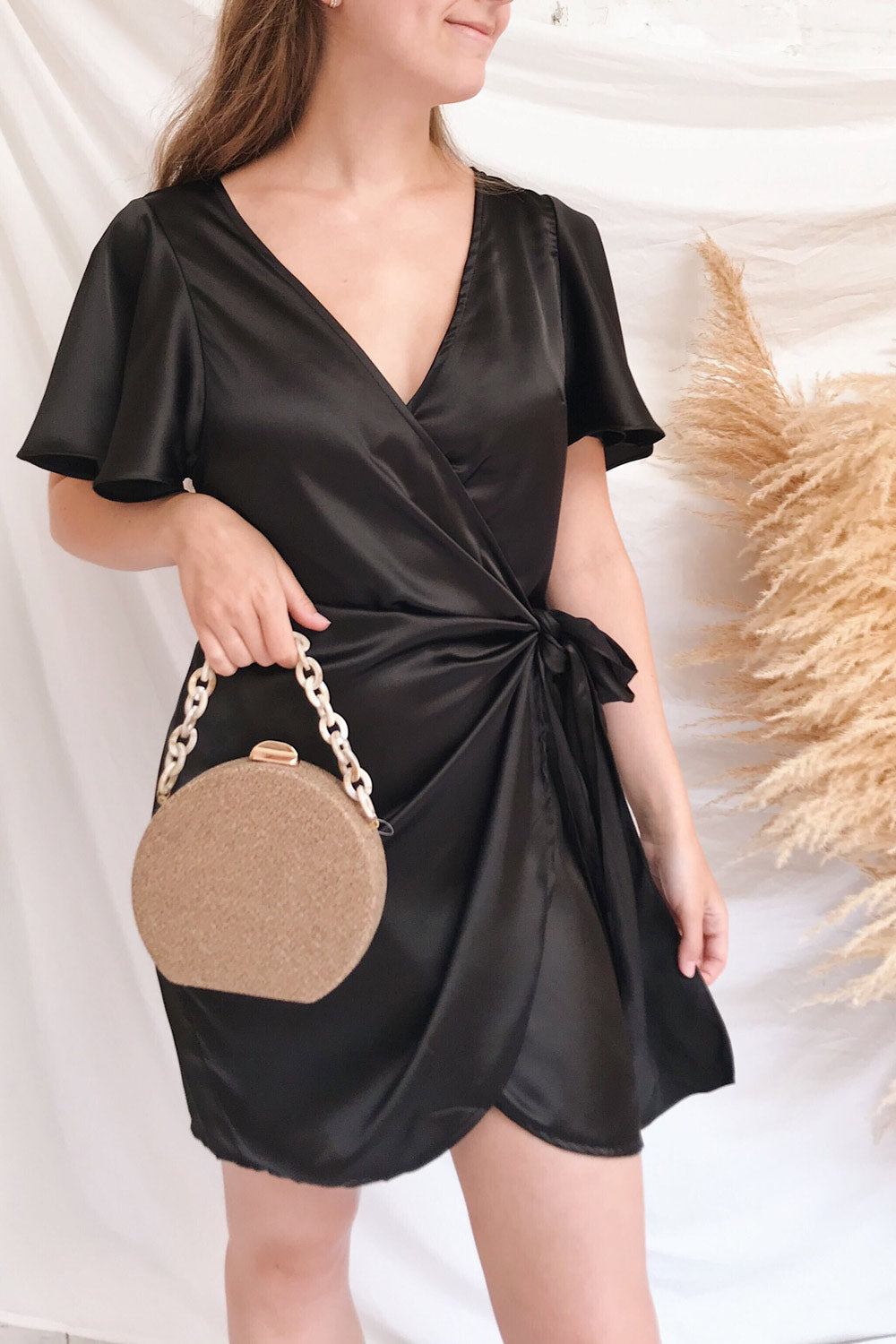 Fasano Black Short Silky Wrap Dress | La petite garçonne on model